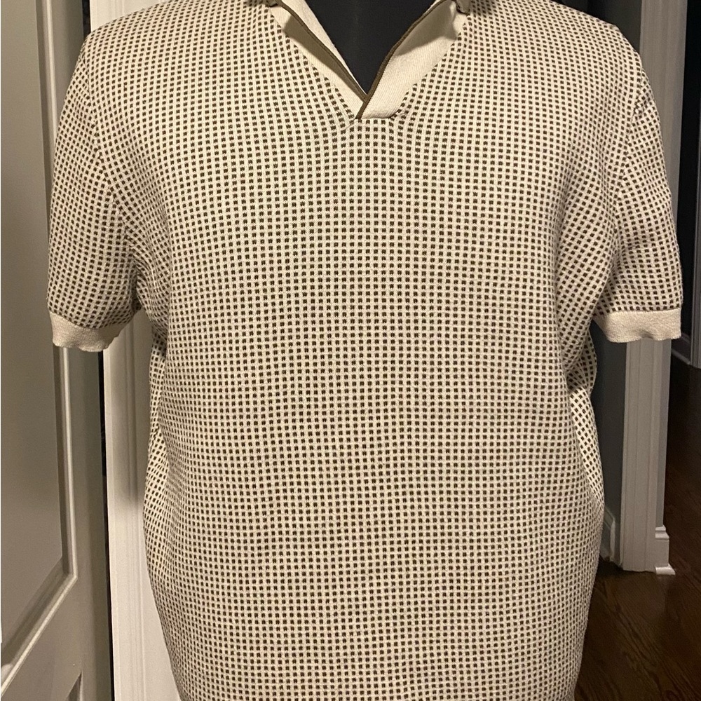Geo Print Johnny Collar Short Sleeve Sweater Polo